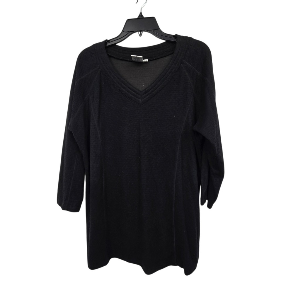 Parsley & Sage Texturwd Knit Tunic Top Womens 1X Black Art To Wear Lagenlook